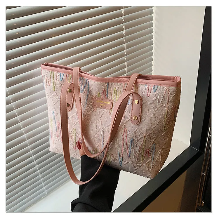 Large Capacity Tote Bag New Color-Block Casual Striped Versatile Shoulder Handbag for Women