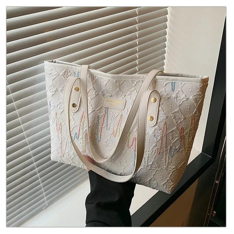 Large Capacity Tote Bag New Color-Block Casual Striped Versatile Shoulder Handbag for Women