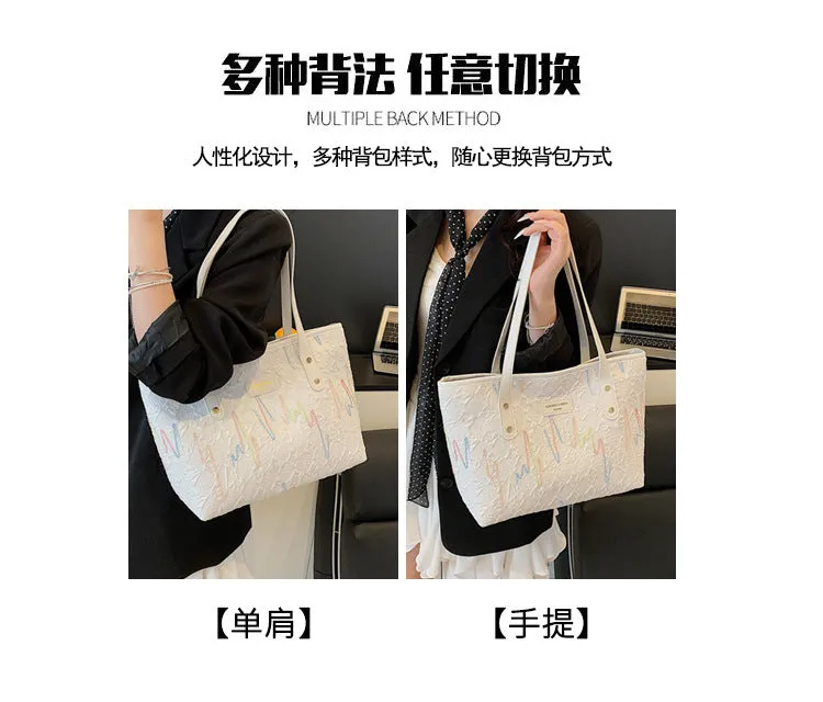 Large Capacity Tote Bag New Color-Block Casual Striped Versatile Shoulder Handbag for Women