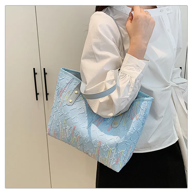 Large Capacity Tote Bag New Color-Block Casual Striped Versatile Shoulder Handbag for Women