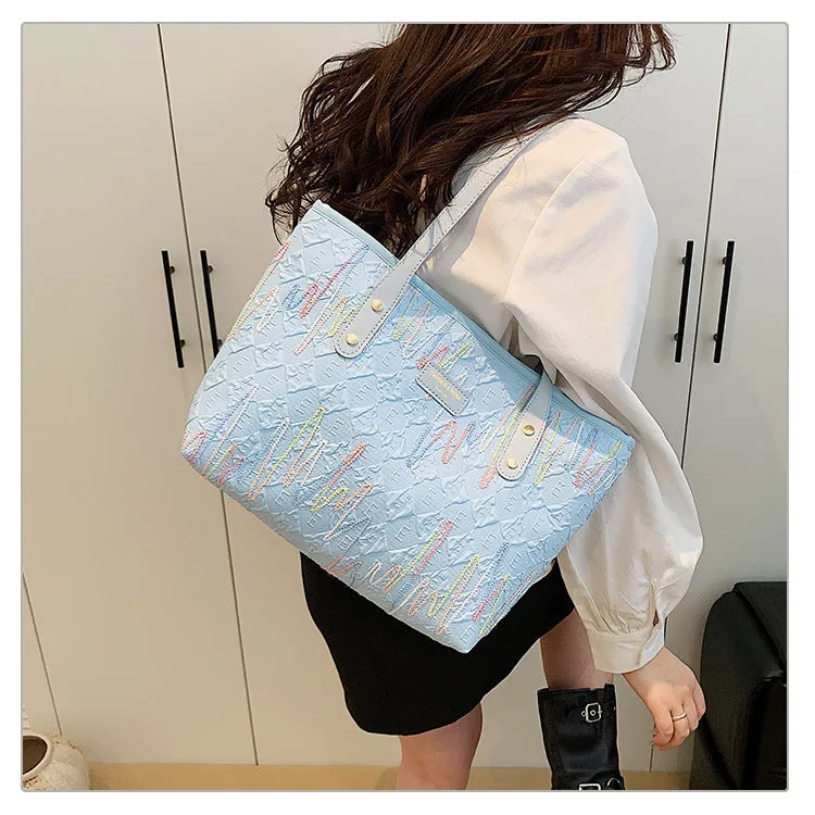 Large Capacity Tote Bag New Color-Block Casual Striped Versatile Shoulder Handbag for Women