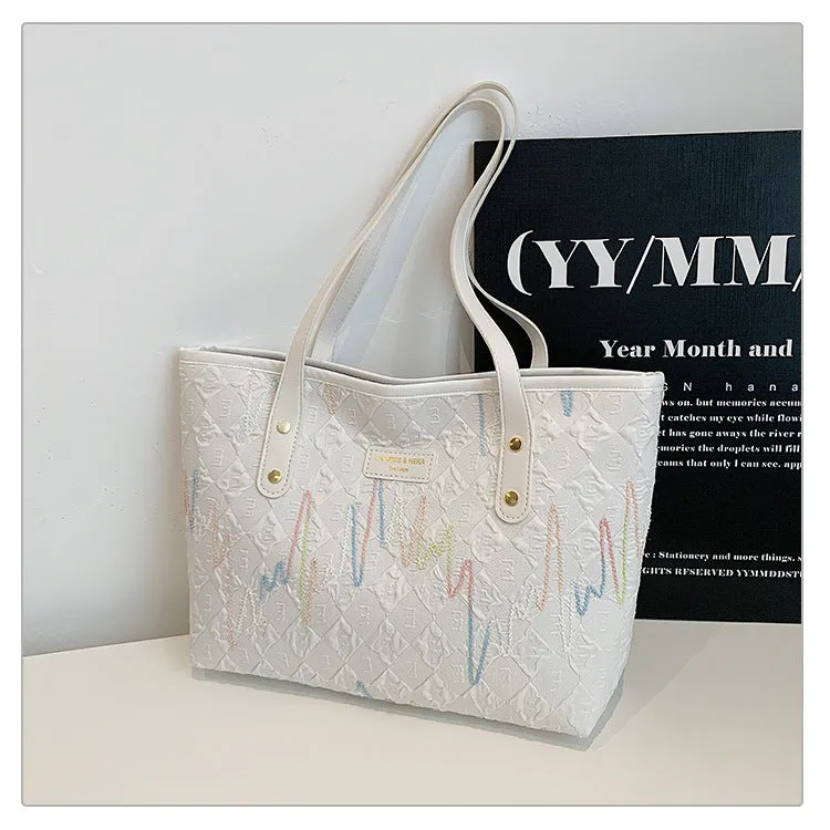Large Capacity Tote Bag New Color-Block Casual Striped Versatile Shoulder Handbag for Women