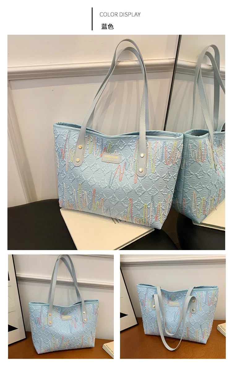 Large Capacity Tote Bag New Color-Block Casual Striped Versatile Shoulder Handbag for Women