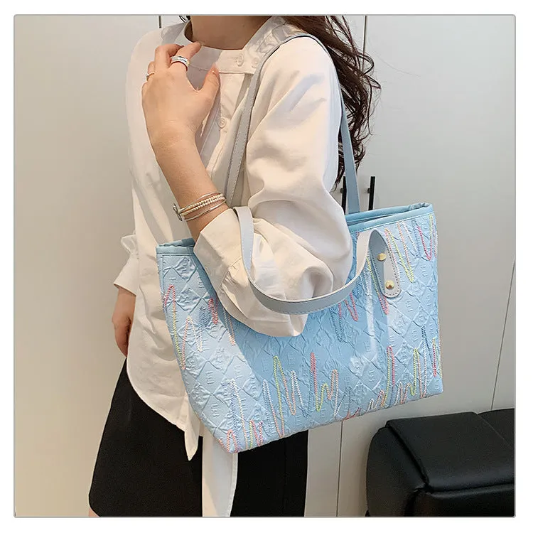 Large Capacity Tote Bag New Color-Block Casual Striped Versatile Shoulder Handbag for Women