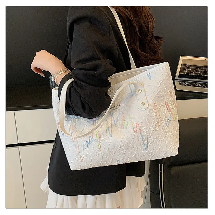 Large Capacity Tote Bag New Color-Block Casual Striped Versatile Shoulder Handbag for Women
