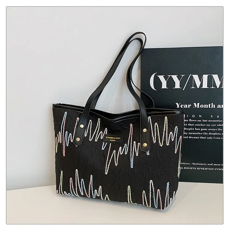 Large Capacity Tote Bag New Color-Block Casual Striped Versatile Shoulder Handbag for Women