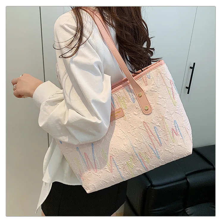 Large Capacity Tote Bag New Color-Block Casual Striped Versatile Shoulder Handbag for Women