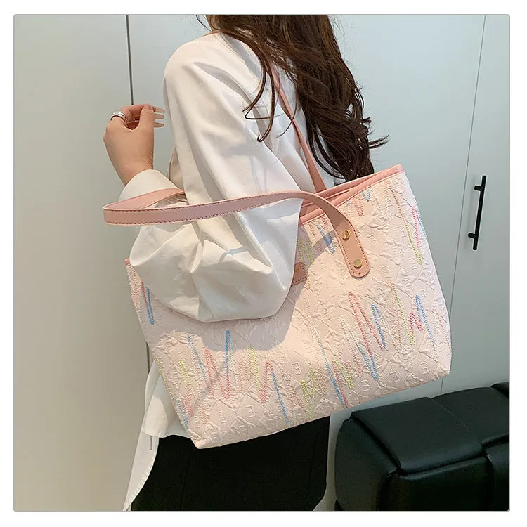 Large Capacity Tote Bag New Color-Block Casual Striped Versatile Shoulder Handbag for Women