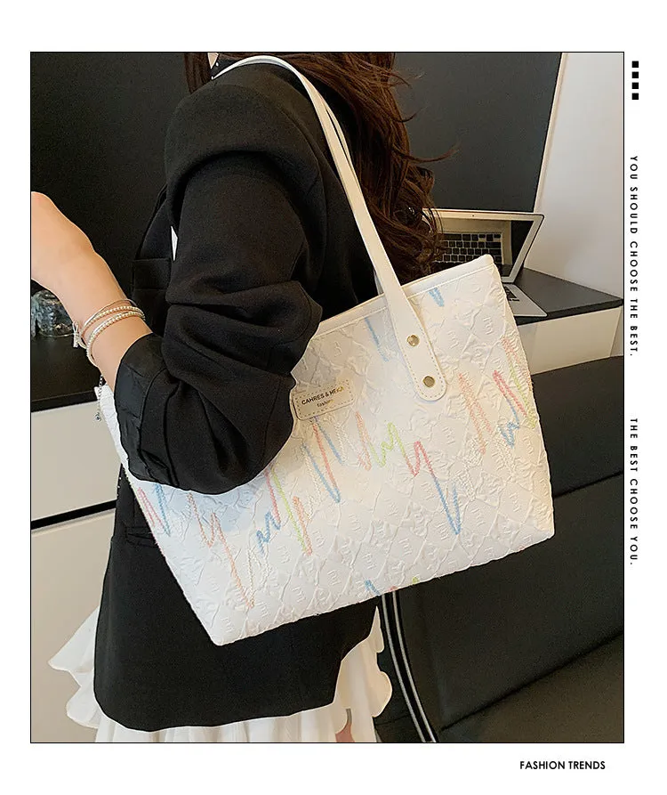 Large Capacity Tote Bag New Color-Block Casual Striped Versatile Shoulder Handbag for Women