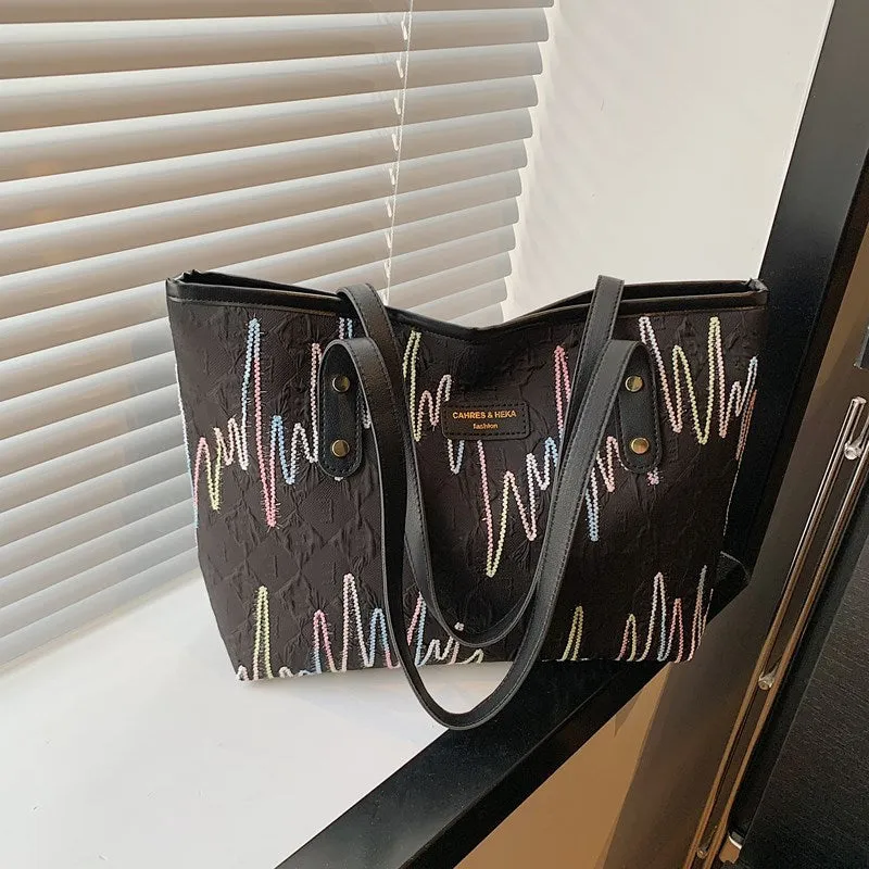 Large Capacity Tote Bag New Color-Block Casual Striped Versatile Shoulder Handbag for Women