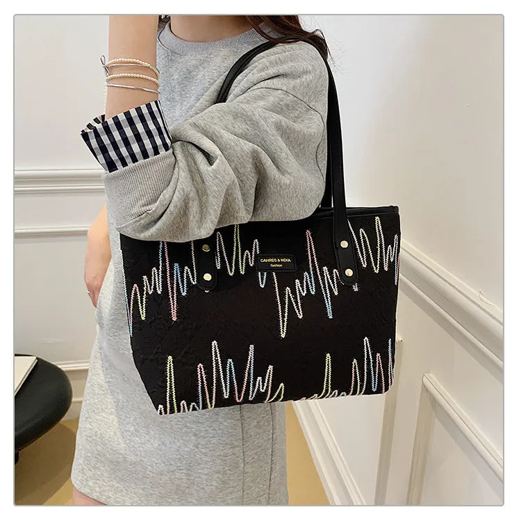 Large Capacity Tote Bag New Color-Block Casual Striped Versatile Shoulder Handbag for Women