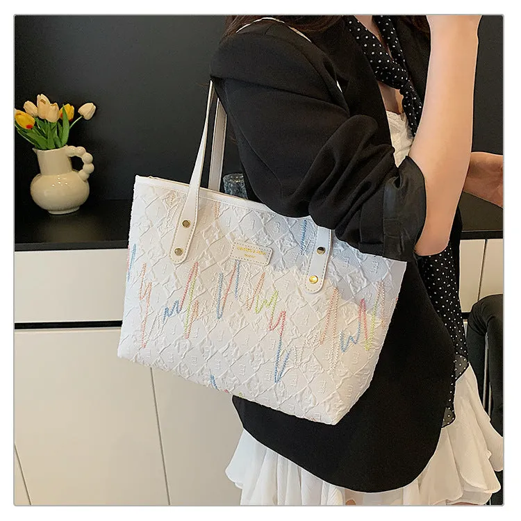 Large Capacity Tote Bag New Color-Block Casual Striped Versatile Shoulder Handbag for Women