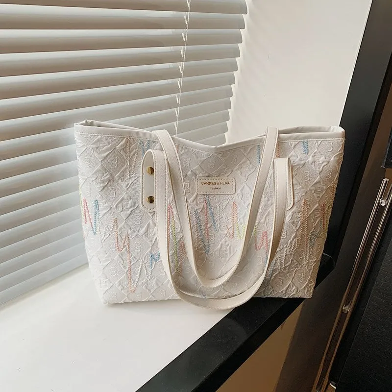 Large Capacity Tote Bag New Color-Block Casual Striped Versatile Shoulder Handbag for Women