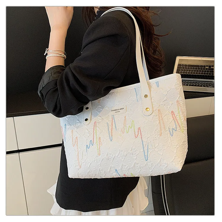Large Capacity Tote Bag New Color-Block Casual Striped Versatile Shoulder Handbag for Women