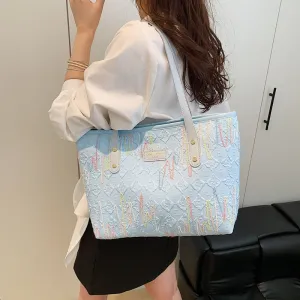 Large Capacity Tote Bag New Color-Block Casual Striped Versatile Shoulder Handbag for Women