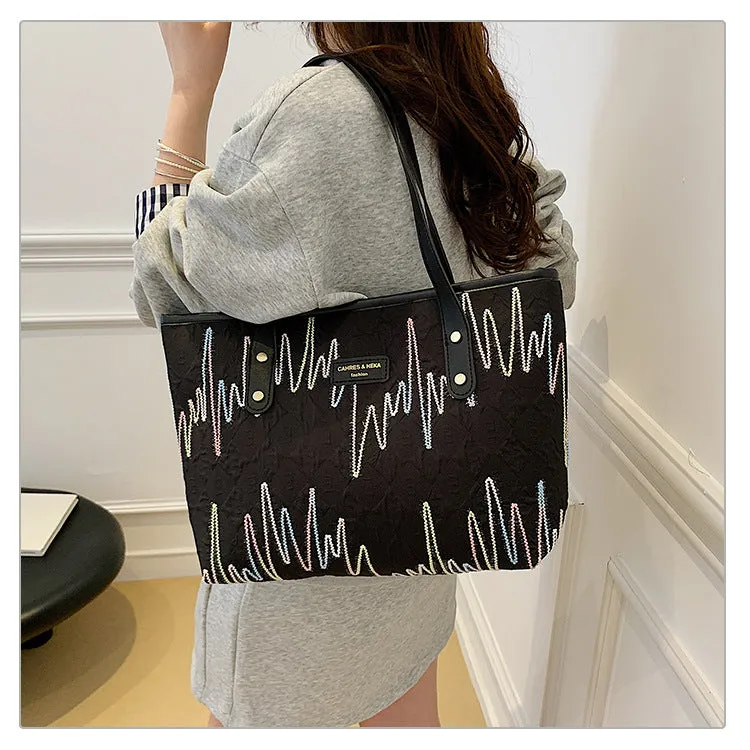 Large Capacity Tote Bag New Color-Block Casual Striped Versatile Shoulder Handbag for Women