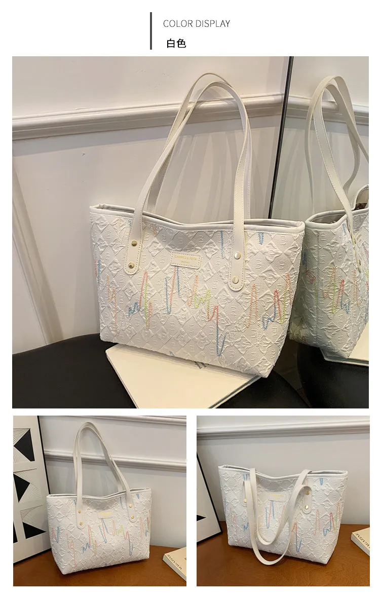 Large Capacity Tote Bag New Color-Block Casual Striped Versatile Shoulder Handbag for Women