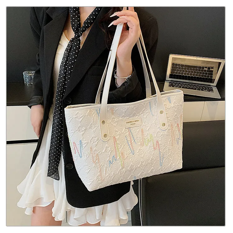 Large Capacity Tote Bag New Color-Block Casual Striped Versatile Shoulder Handbag for Women