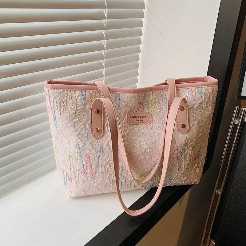 Large Capacity Tote Bag New Color-Block Casual Striped Versatile Shoulder Handbag for Women