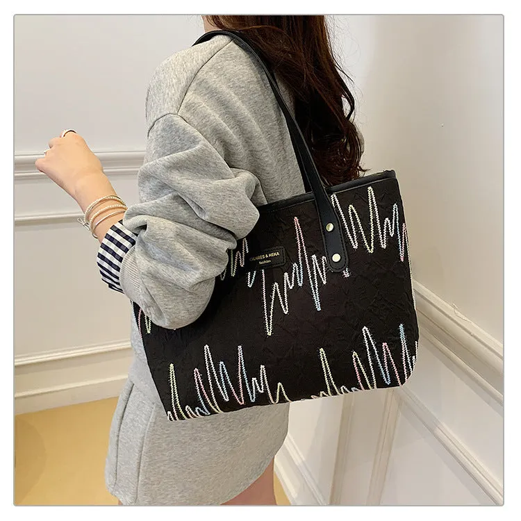 Large Capacity Tote Bag New Color-Block Casual Striped Versatile Shoulder Handbag for Women