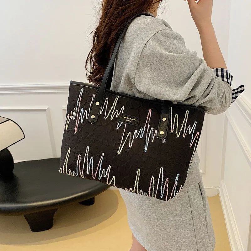 Large Capacity Tote Bag New Color-Block Casual Striped Versatile Shoulder Handbag for Women