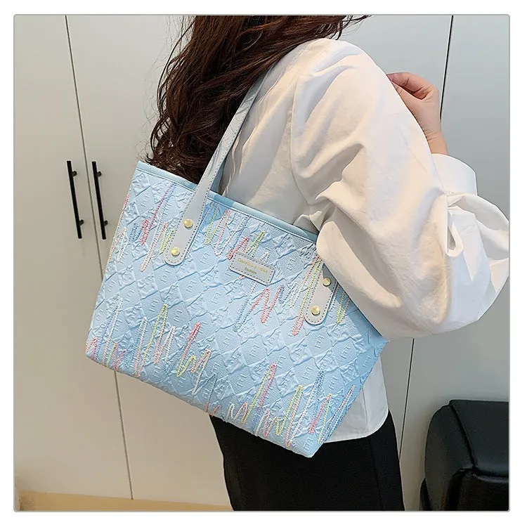 Large Capacity Tote Bag New Color-Block Casual Striped Versatile Shoulder Handbag for Women