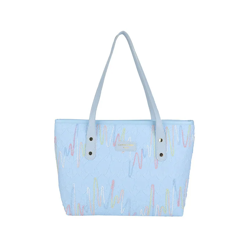 Large Capacity Tote Bag New Color-Block Casual Striped Versatile Shoulder Handbag for Women