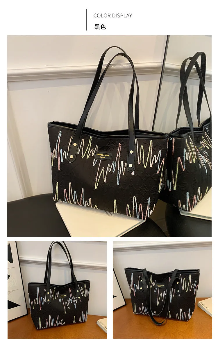 Large Capacity Tote Bag New Color-Block Casual Striped Versatile Shoulder Handbag for Women
