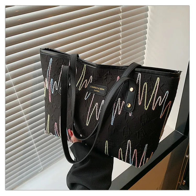 Large Capacity Tote Bag New Color-Block Casual Striped Versatile Shoulder Handbag for Women