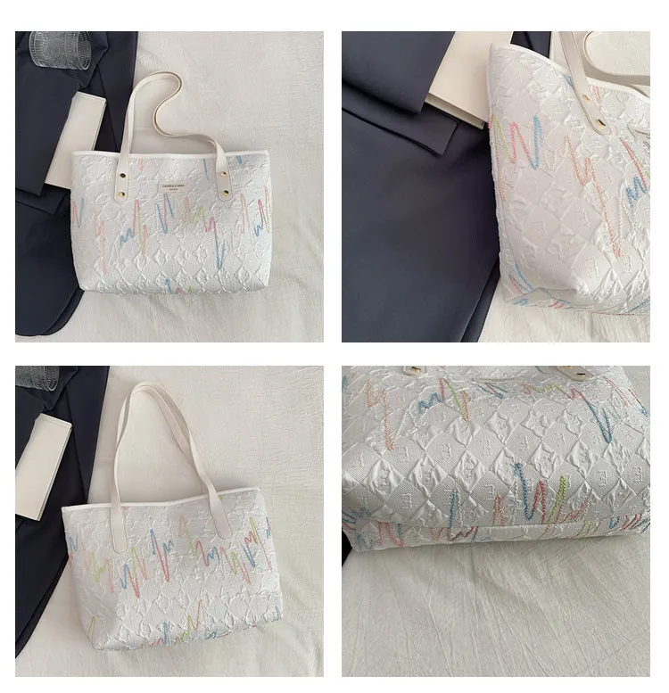 Large Capacity Tote Bag New Color-Block Casual Striped Versatile Shoulder Handbag for Women