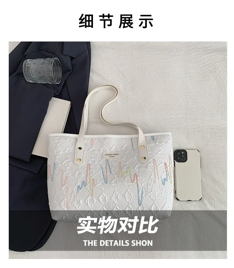 Large Capacity Tote Bag New Color-Block Casual Striped Versatile Shoulder Handbag for Women