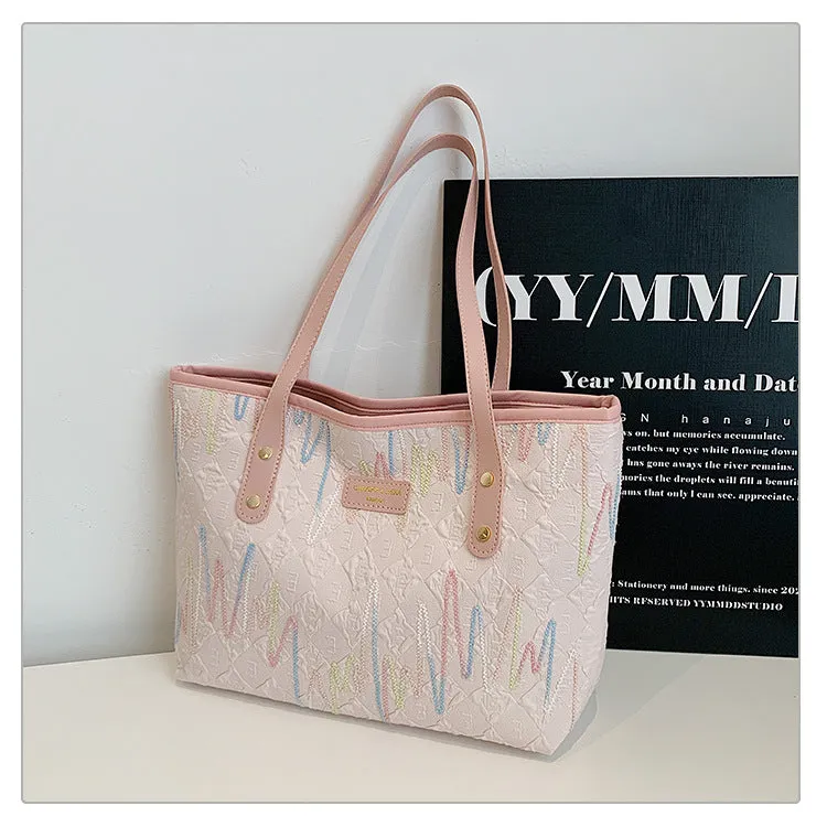 Large Capacity Tote Bag New Color-Block Casual Striped Versatile Shoulder Handbag for Women