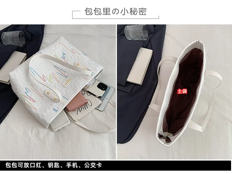 Large Capacity Tote Bag New Color-Block Casual Striped Versatile Shoulder Handbag for Women