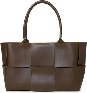 Large Capacity Woven Vegan Leather Tote Shoulder Bag with Inner Insert, Black