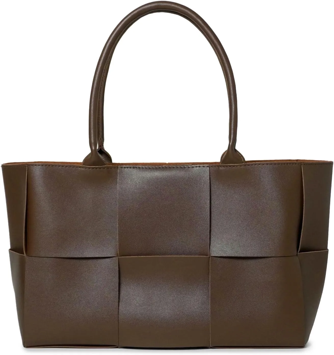 Large Capacity Woven Vegan Leather Tote Shoulder Bag with Inner Insert, Black
