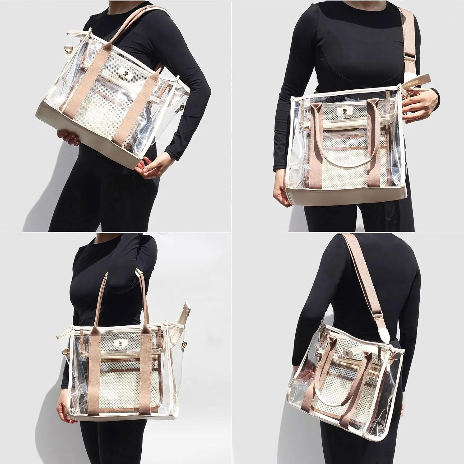 Large Clear Tote Bag Stadium Approved for Stadium Events Transparent Shoulder crossbody Handbag with Adjustable Strap