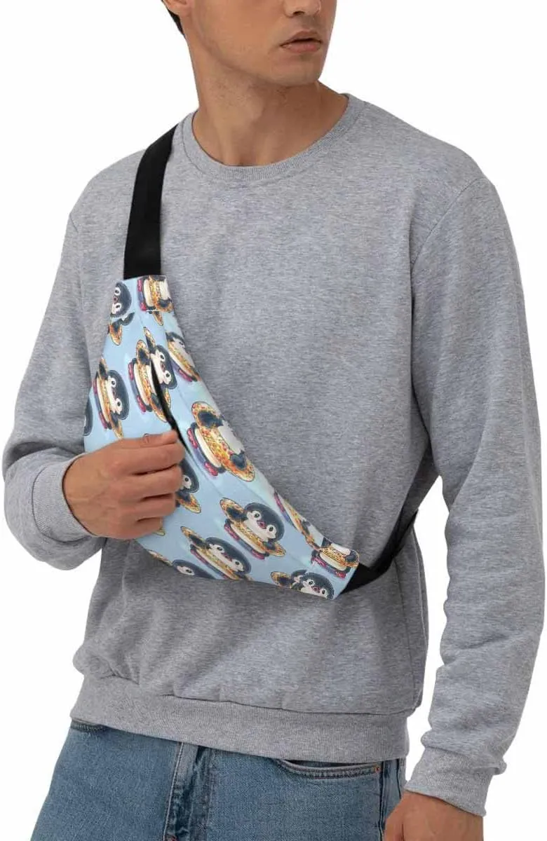 Large Crossbody Bag Waistpack Cute Penguins Wear Life Buoy Happy Cartoon Hoop Leisure Sports Fanny Pack Zipper Bag for Running, Travel