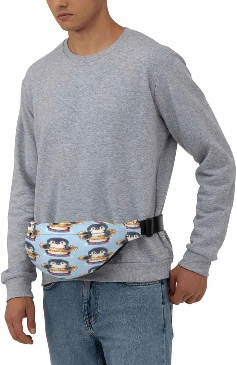 Large Crossbody Bag Waistpack Cute Penguins Wear Life Buoy Happy Cartoon Hoop Leisure Sports Fanny Pack Zipper Bag for Running, Travel