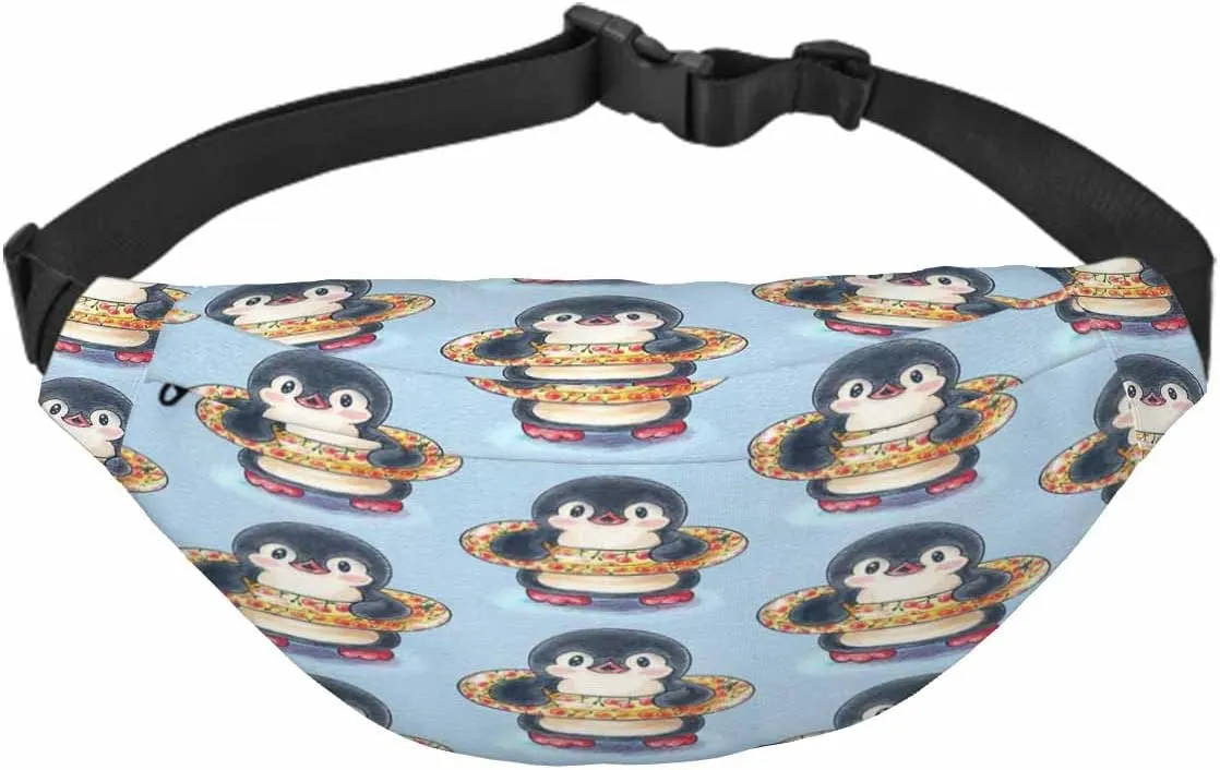 Large Crossbody Bag Waistpack Cute Penguins Wear Life Buoy Happy Cartoon Hoop Leisure Sports Fanny Pack Zipper Bag for Running, Travel