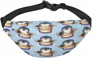 Large Crossbody Bag Waistpack Cute Penguins Wear Life Buoy Happy Cartoon Hoop Leisure Sports Fanny Pack Zipper Bag for Running, Travel