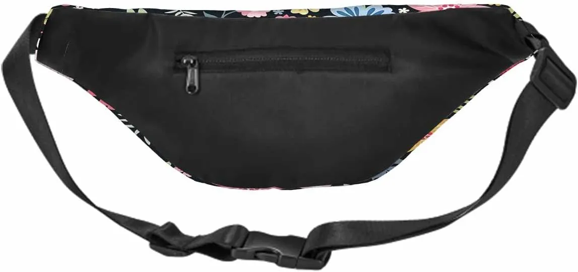 Large Crossbody Bag Waistpack Flowers Leaves Folk Style Blossom Field Branch Colors Leisure Sports Fanny Pack Zipper Bag for Running, Travel