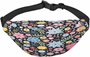 Large Crossbody Bag Waistpack Flowers Leaves Folk Style Blossom Field Branch Colors Leisure Sports Fanny Pack Zipper Bag for Running, Travel