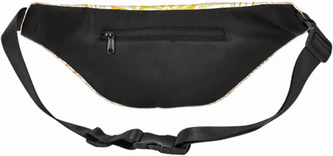 Large Crossbody Bag Waistpack Golden Elegant Mandala Arabesque Flowers Doodle Stamen Art Leisure Sports Fanny Pack Zipper Bag for Running, Travel
