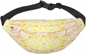 Large Crossbody Bag Waistpack Golden Elegant Mandala Arabesque Flowers Doodle Stamen Art Leisure Sports Fanny Pack Zipper Bag for Running, Travel