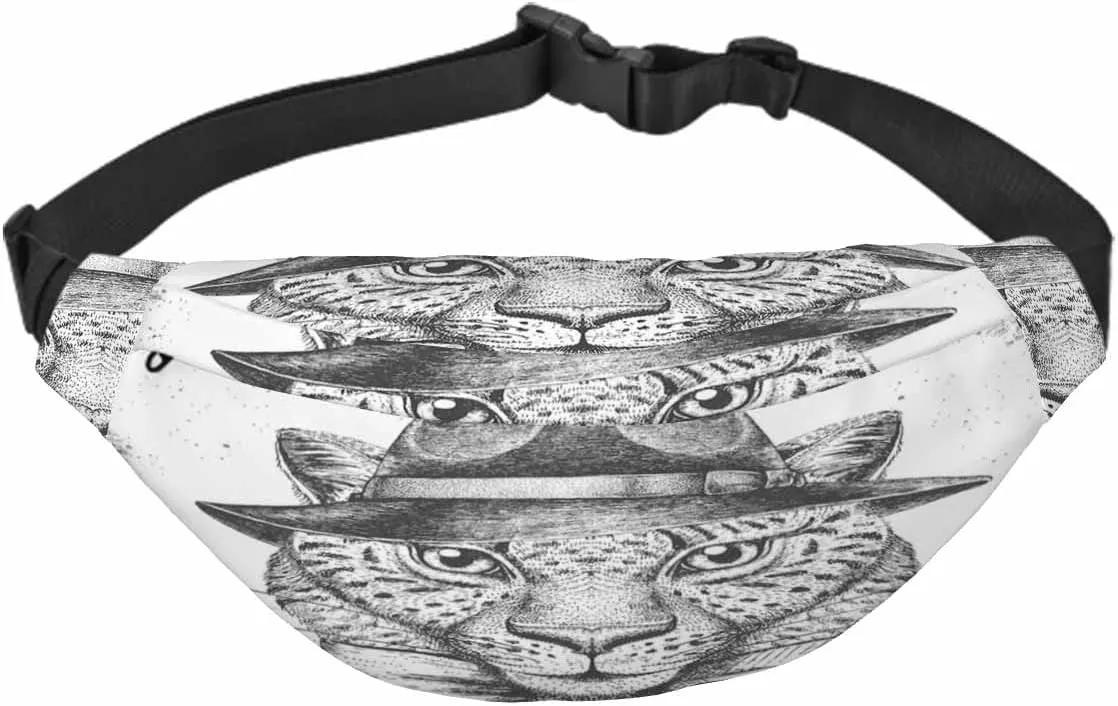 Large Crossbody Bag Waistpack Retro Hip Hop Animal Cheetah Wear Cowboy Hat Leisure Sports Fanny Pack Zipper Bag for Running, Travel