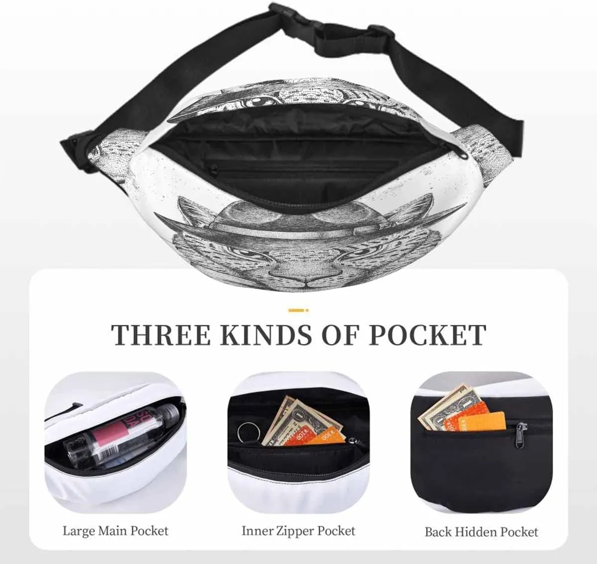 Large Crossbody Bag Waistpack Retro Hip Hop Animal Cheetah Wear Cowboy Hat Leisure Sports Fanny Pack Zipper Bag for Running, Travel