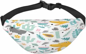 Large Crossbody Bag Waistpack Tropical Cute Elephant Crocodile Jungle Plants Doodle Leaf Leisure Sports Fanny Pack Zipper Bag for Running, Travel
