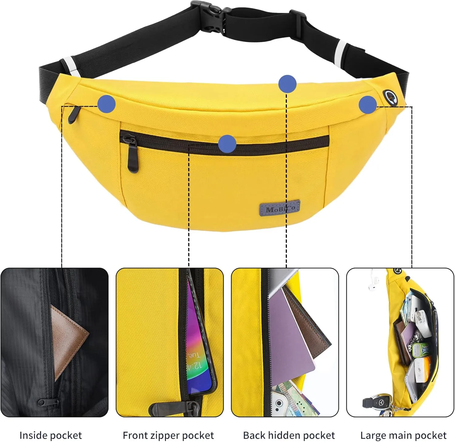 Large Crossbody Fanny Pack for men women with 4-Zipper Pockets,Waist bag for Workout Traveling Hiking Running Walking Outdoors Sport Fishing Waist Pack