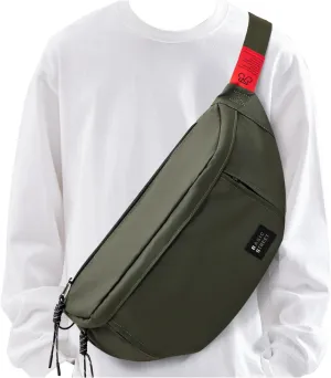 Large Crossbody Fanny Pack for Women Men,Waterproof Waist Bag Pack with Adjustable Strap & 5-Zipper Pockets,Green