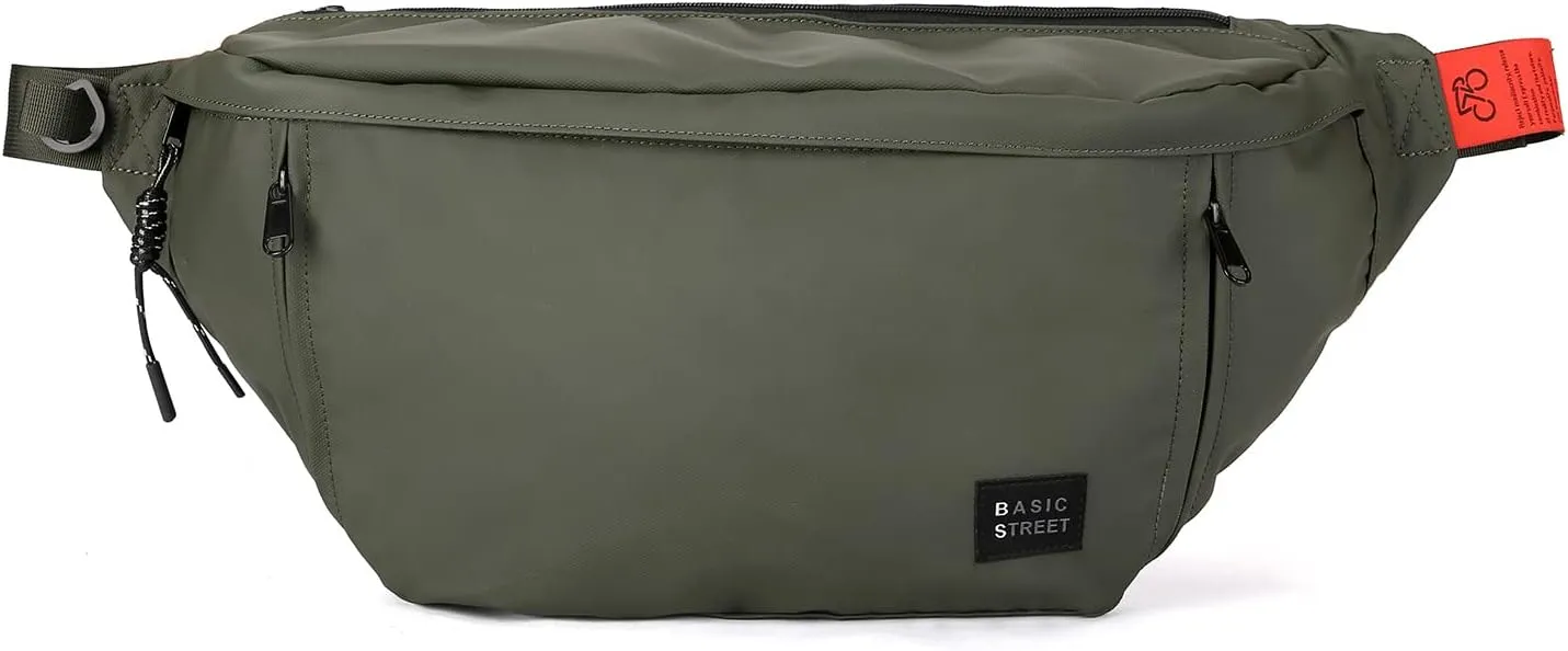 Large Crossbody Fanny Pack for Women Men,Waterproof Waist Bag Pack with Adjustable Strap & 5-Zipper Pockets,Green